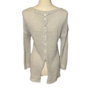 LUCKY BRAND Beige Neutral Crewneck Long Sleeve Sweater Tie back Women’s Medium